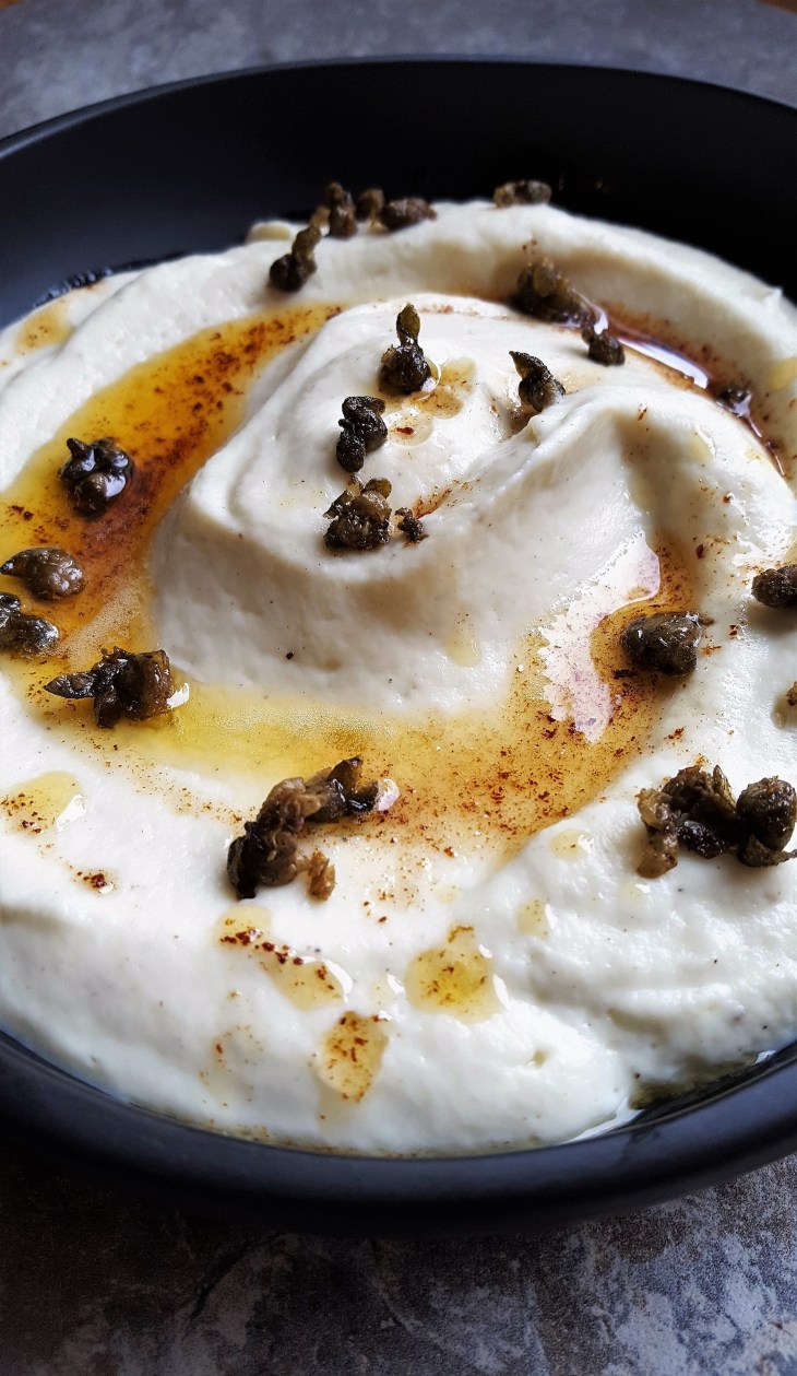 brown butter cauliflower puree close up