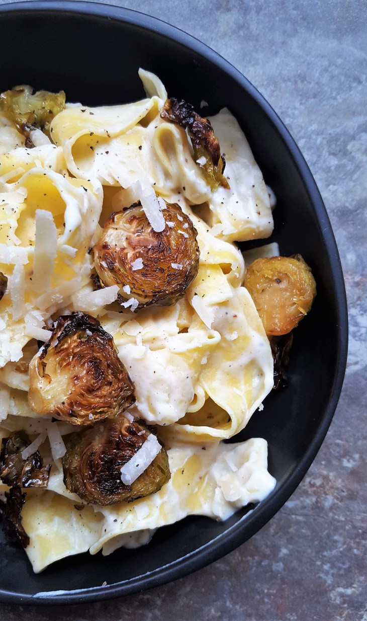 brown butter cauliflower puree with sprouts