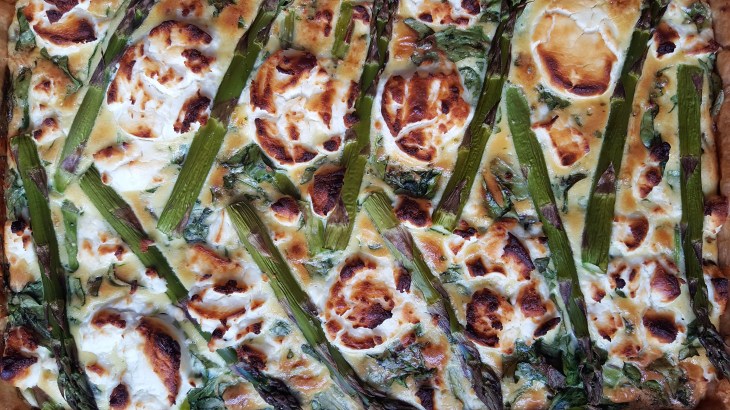 green goddess quiche baked close up